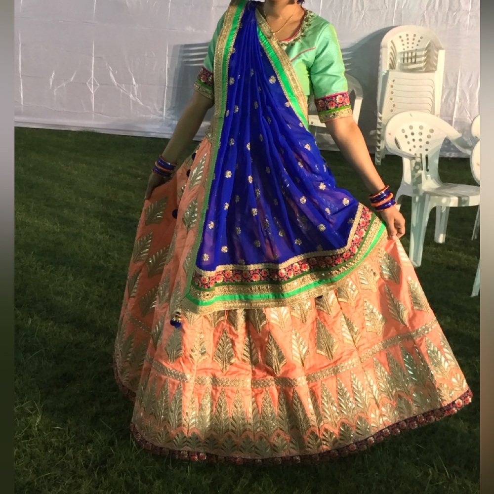 Blue and Orange Indian lehenga choli, full set, can fit medium to XL.